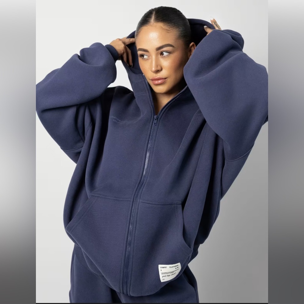 New Comfrt Affirmation Zip Unisex Viral Oversized Hoodie Midnight Blue Size M